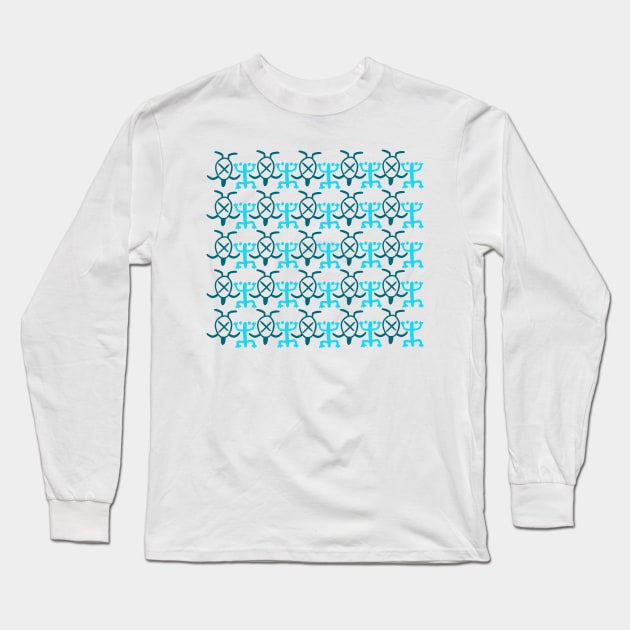 Blue Frog Turtle Pattern Long Sleeve T-Shirt by Catt Bonilla